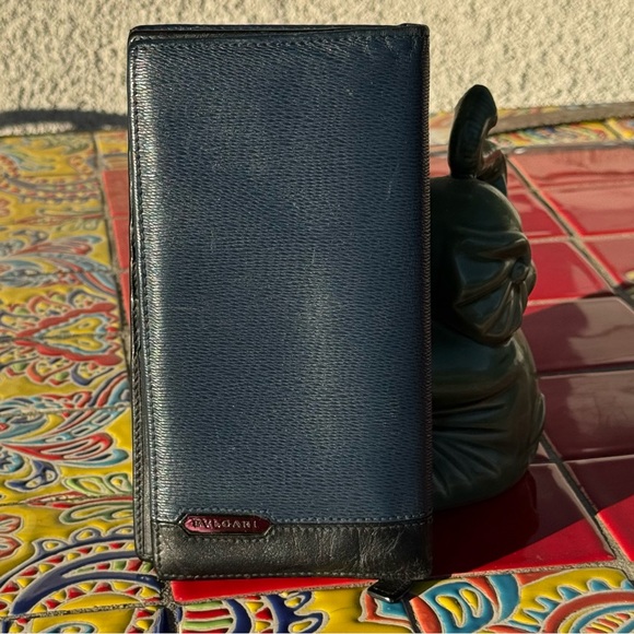 Bulgari Men's Dark Blue and Black Leather Bifold Wallet - Picture 1 of 7